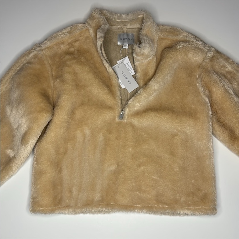 Jason Wu faux fur light beige half zip jacket - Picture 8 of 11